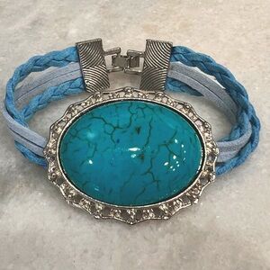 Blue Howlite Braided Silver Bracelet